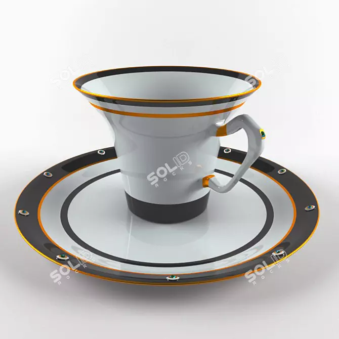 Sleek Quartz Teacup & Saucer 3D model image 1