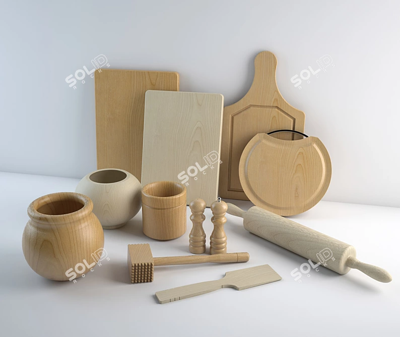  Artisan Wood Kitchenware 3D model image 1