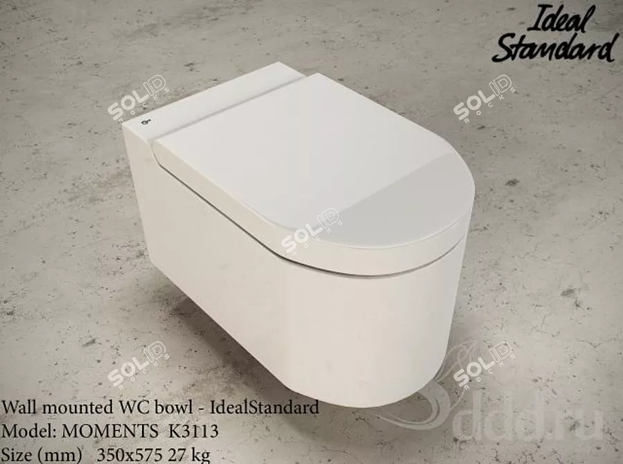 Elegant Wall Mounted WC Bowl 3D model image 1