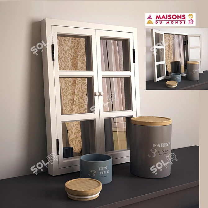 Vintage Window Mirror - Aqua 3D model image 1