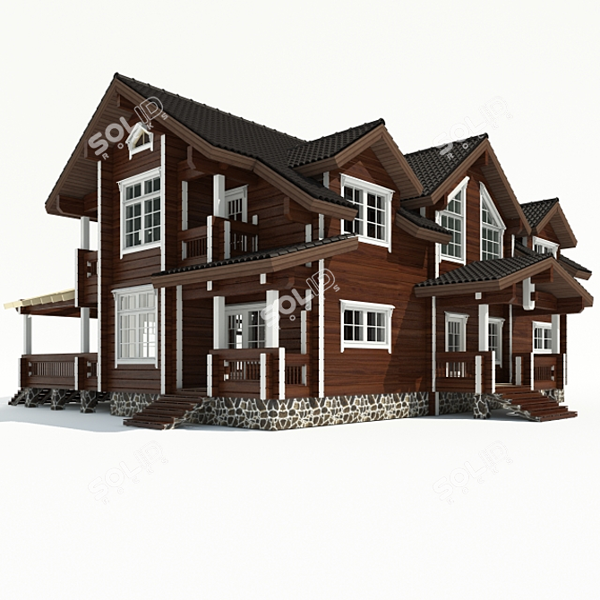 Title: Timber Mansion: Contemporary Elegance 3D model image 1