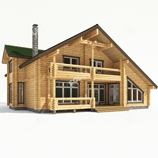 Rustic Log Cabin Retreat 3D model image 1