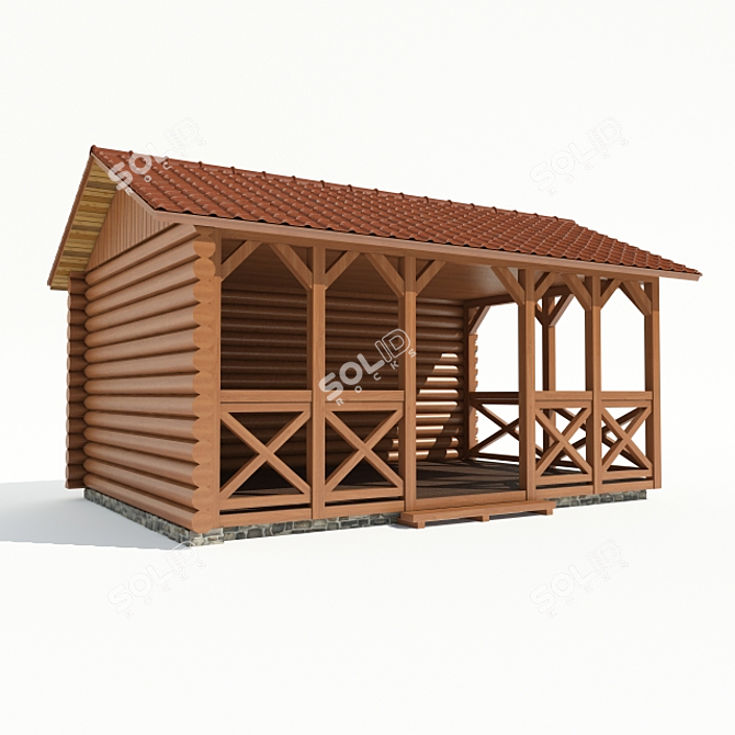 Rustic Lumber Gazebo 3D model image 1