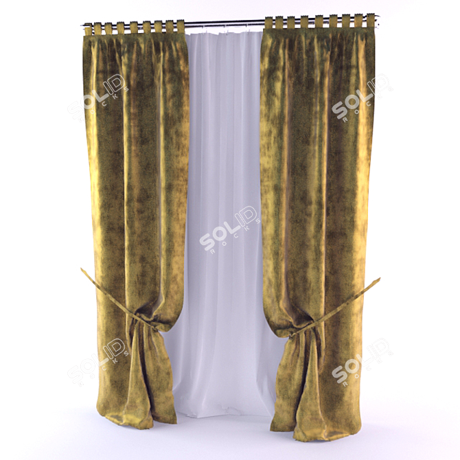 Elegant Window Drapes 3D model image 1