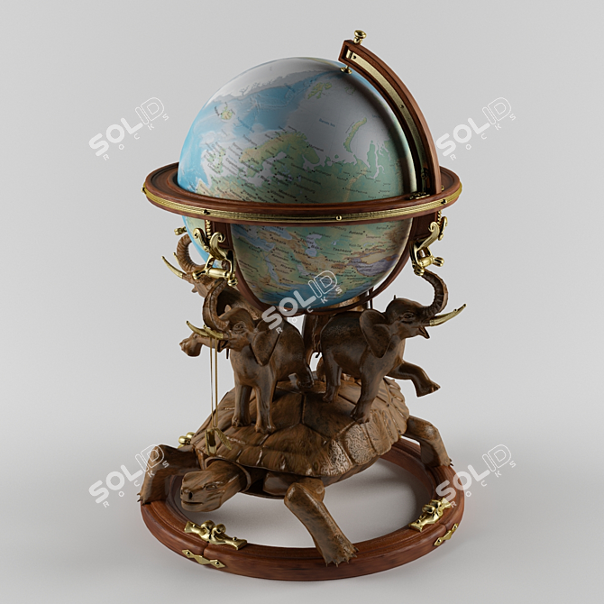 Classic Wooden Globe 3D model image 1