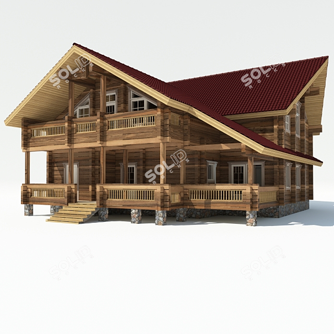 Rustic Wooden House 3D model image 1