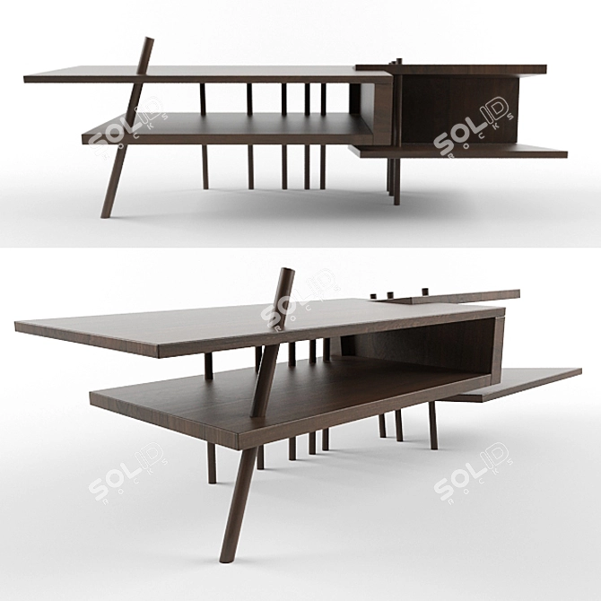 Elegant Walnut Coffee Table 3D model image 1