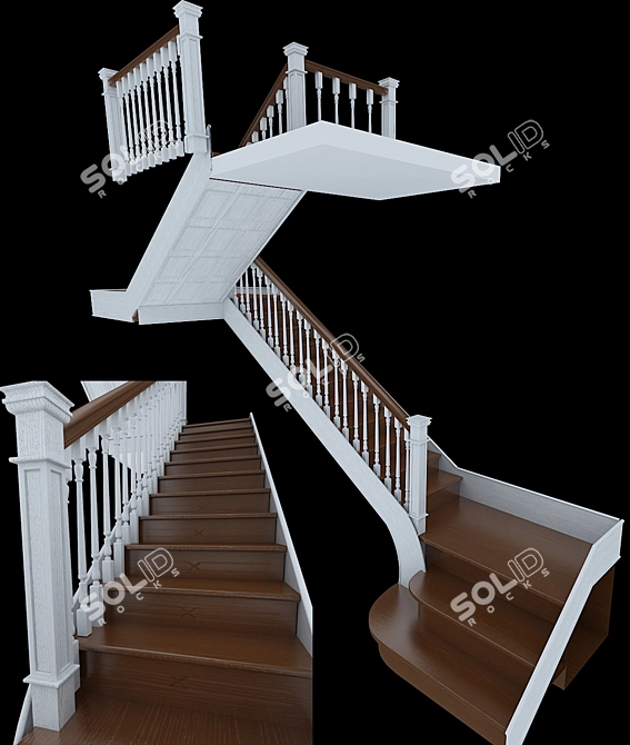 Classic Wood Carved Staircase 3D model image 1