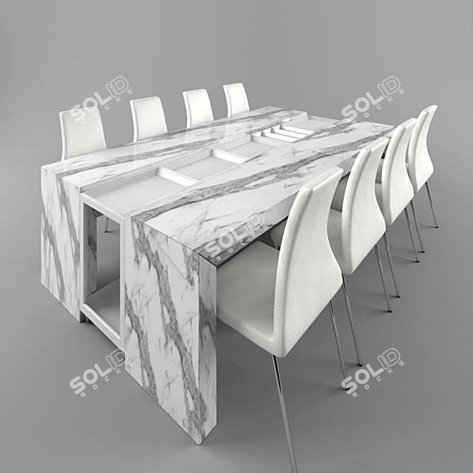 Elegant Dining Table Set: Draenert Diving Desk 7100 with Flow Chairs 3D model image 1