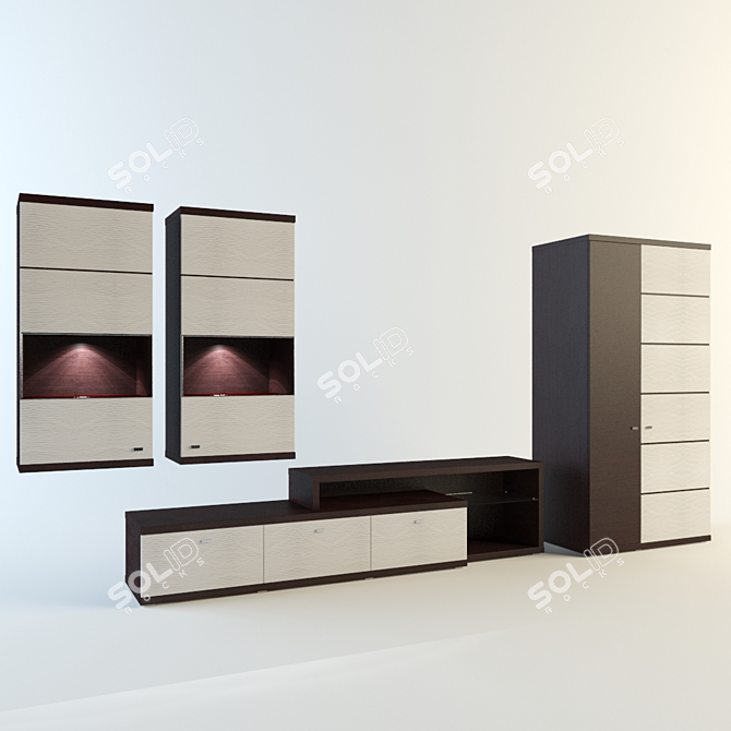 Sleek TV Wall & Cabinet Combo 3D model image 1