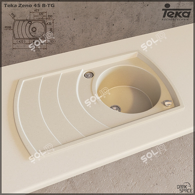 Teka Zeno 45 B-TG: Sleek Kitchen Sink 3D model image 1