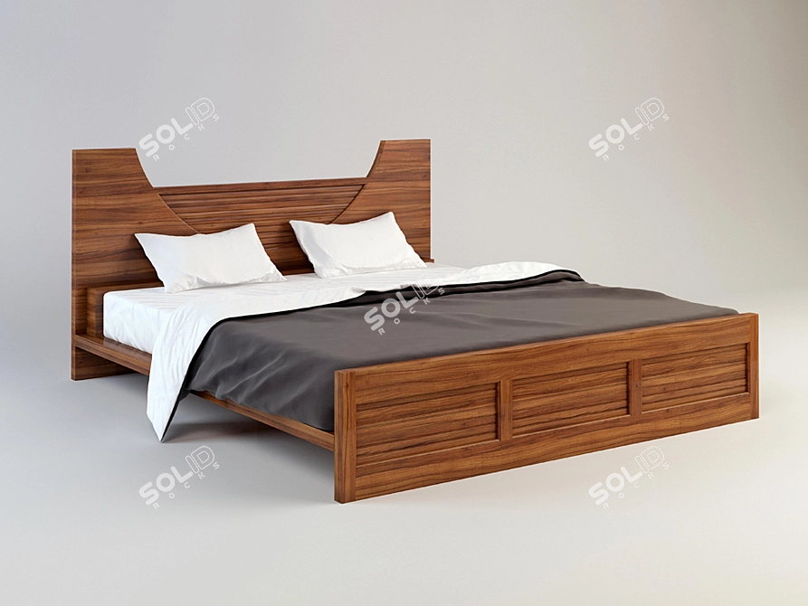 Solid Wood Bed with Bedding 3D model image 1