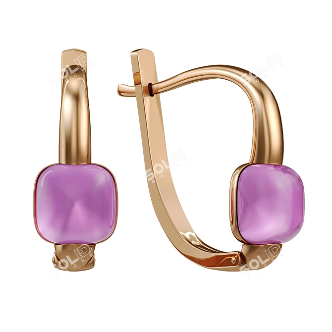Lollypop Gold Amethyst Earrings 3D model image 1