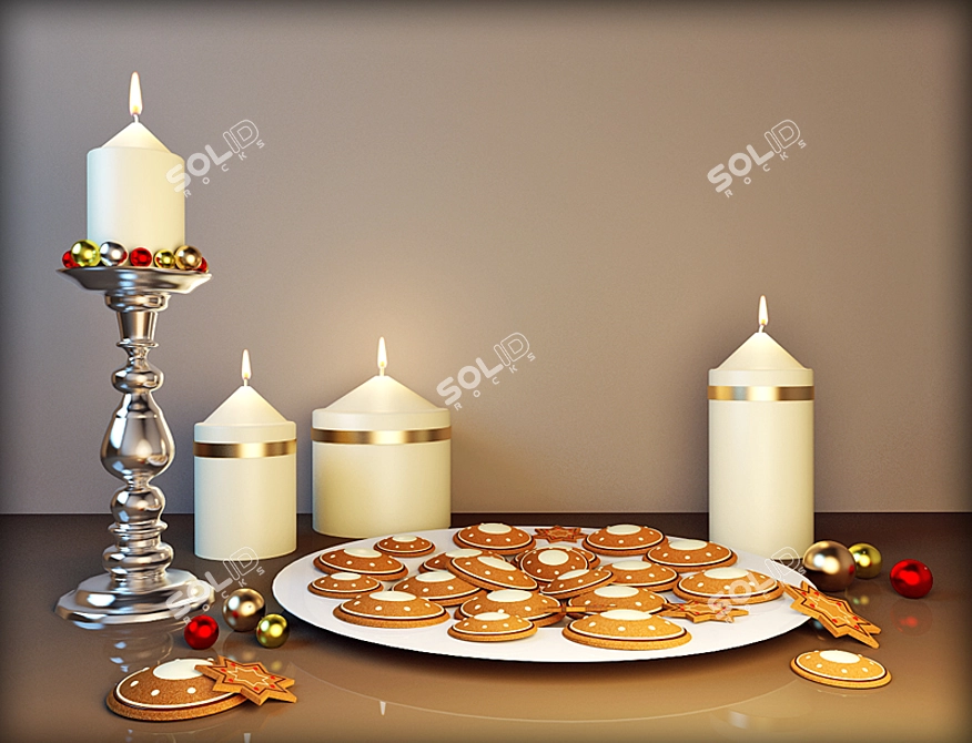 Festive Cookie Candle Set 3D model image 1