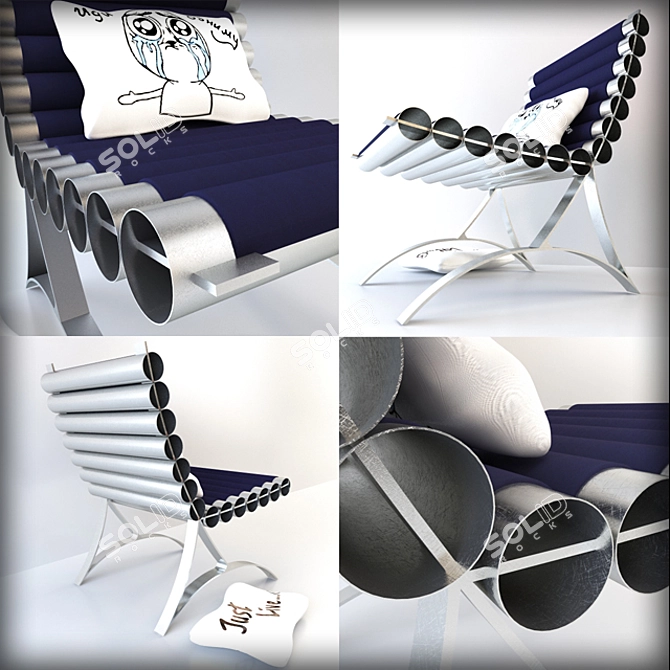 Title: Baba Lounger: Stylish Steel and Suede Chair 3D model image 2