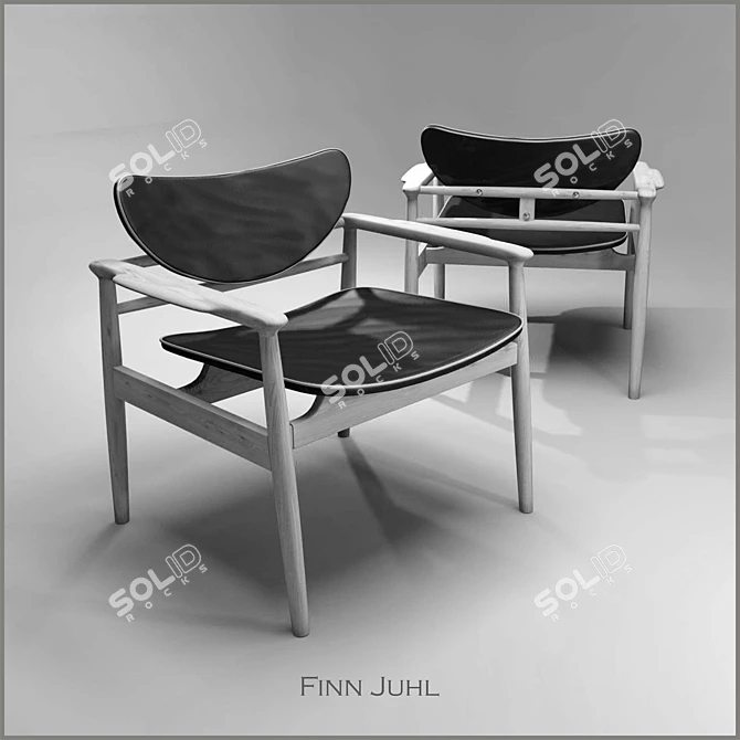 Finn Juhl Leather Wood Chair 3D model image 1