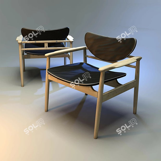 Finn Juhl Leather Wood Chair 3D model image 2