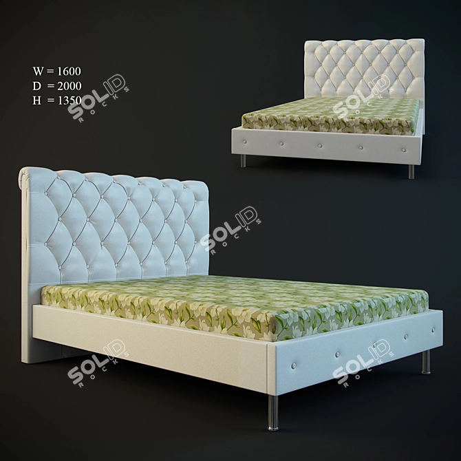 Eco-Leather Double Bed 3D model image 1