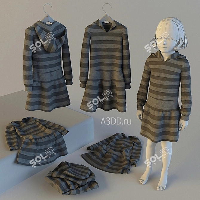 Striped Jersey Baby Dress 3D model image 1