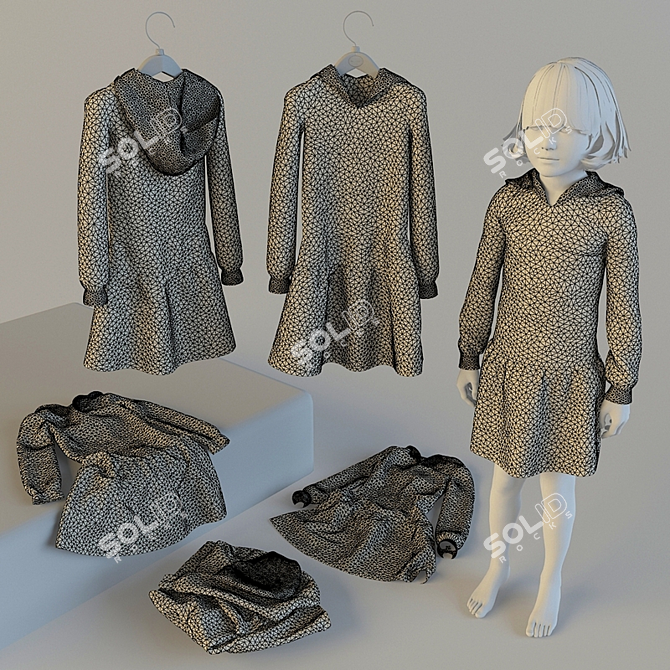 Striped Jersey Baby Dress 3D model image 2