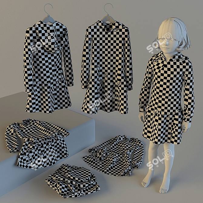 Striped Jersey Baby Dress 3D model image 3