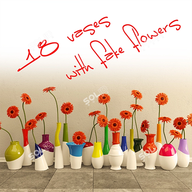 Title: 18 Piece Faux Flower Vases 3D model image 1