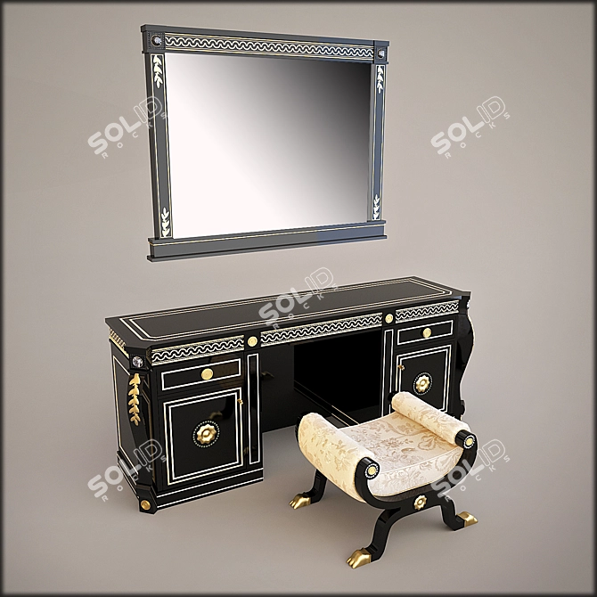 Elegant Gold and Black Dressing Table Set 3D model image 1