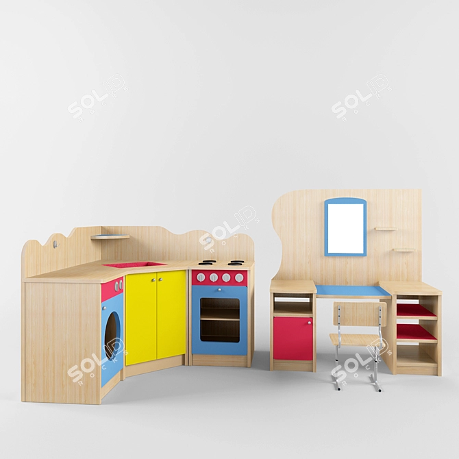 Kid's Playset: Kitchen & Vanity 3D model image 1