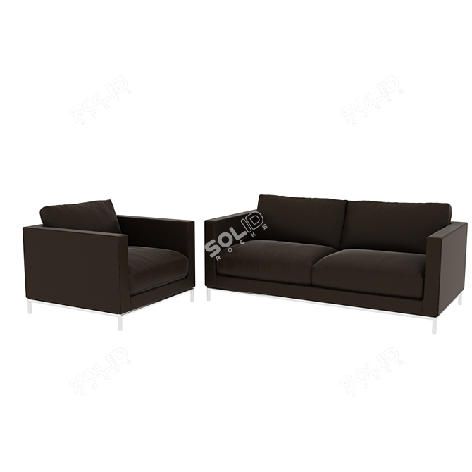 Authentic Brown Leather Sofa 3D model image 1