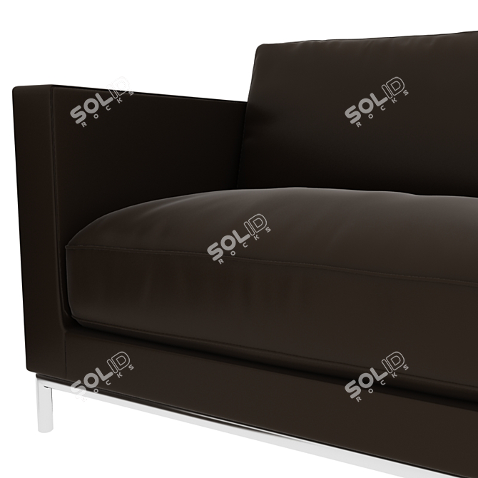 Authentic Brown Leather Sofa 3D model image 2
