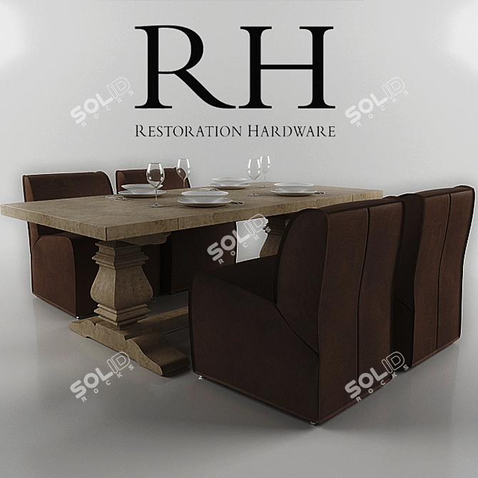 Rustic Dining Set 3D model image 1