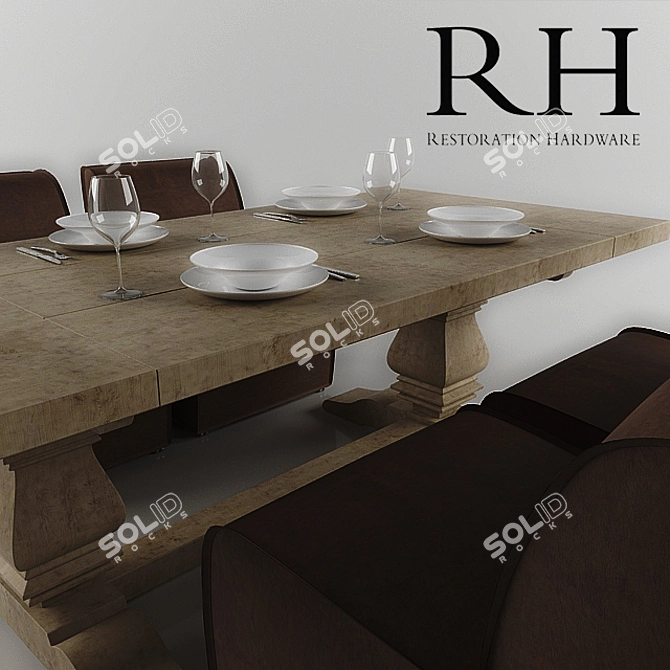 Rustic Dining Set 3D model image 2
