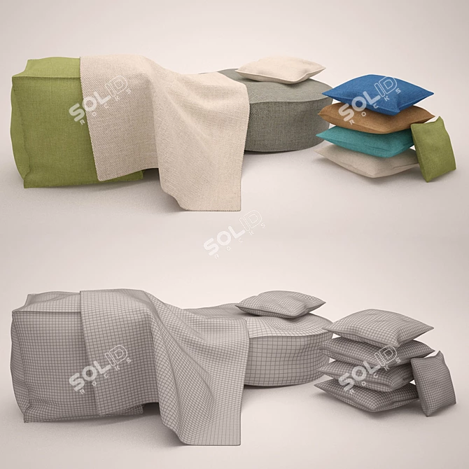 Cozy Cushions, Footstools & Plaid 3D model image 1