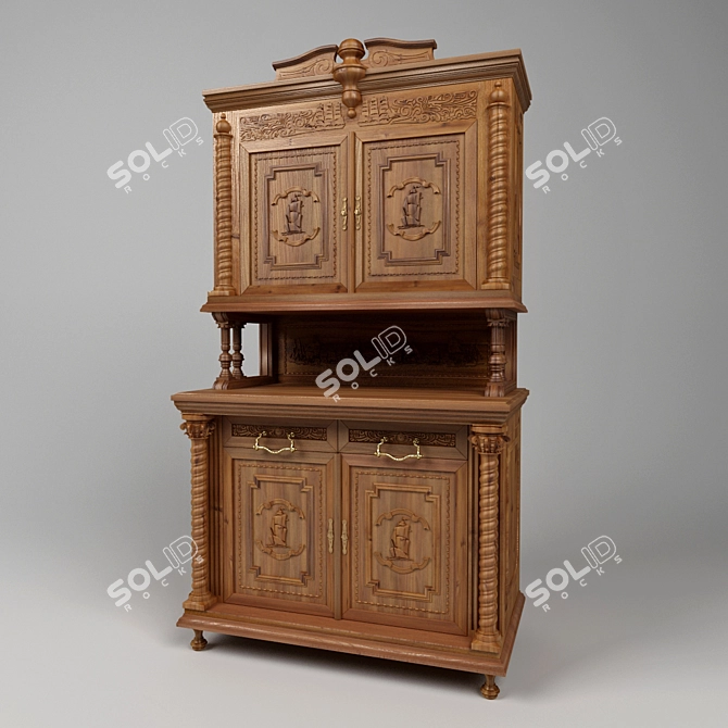 Pirate-Themed Wooden Buffet 3D model image 1