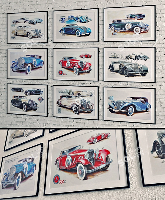 Classic Car Illustration Set 3D model image 1