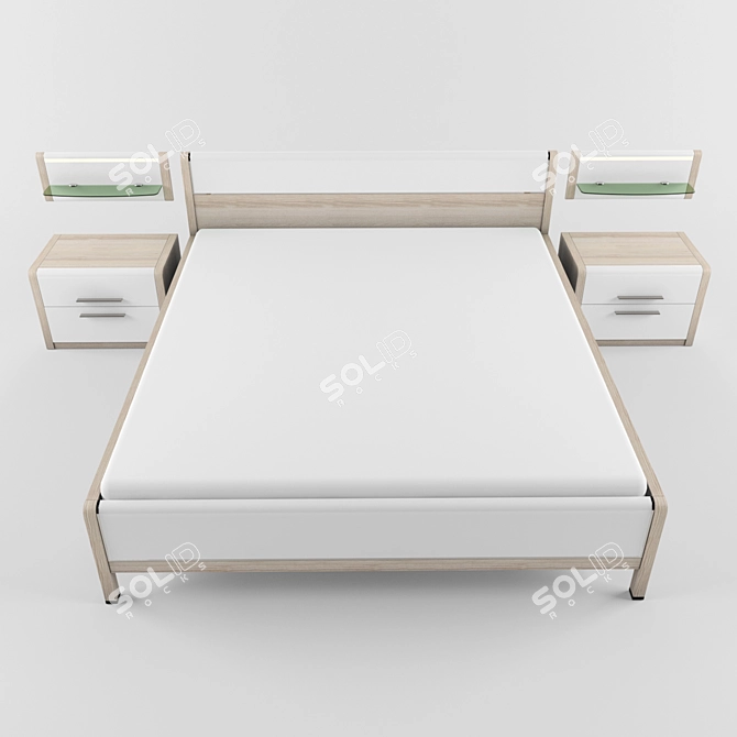 "ESTE Dyatkovo Collection: Bed, Nightstand, Shelf - Coimbra/White Gloss 3D model image 1