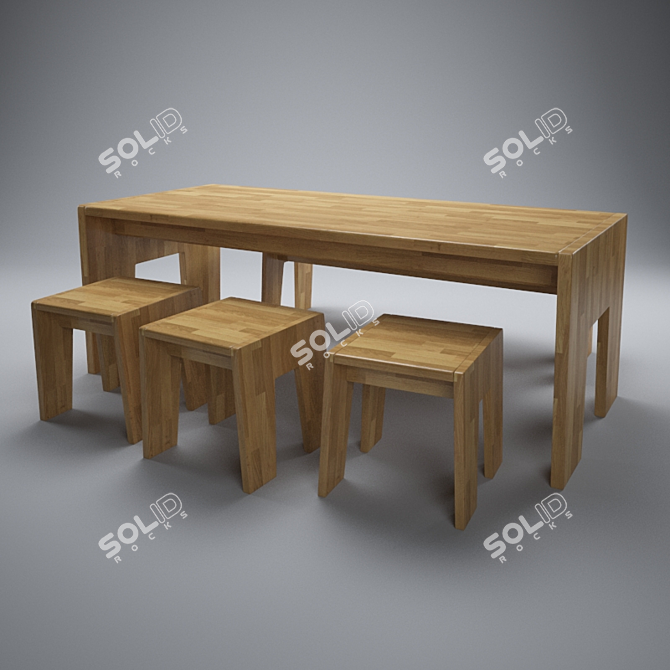 Relaxed Oak Dining Table 3D model image 1