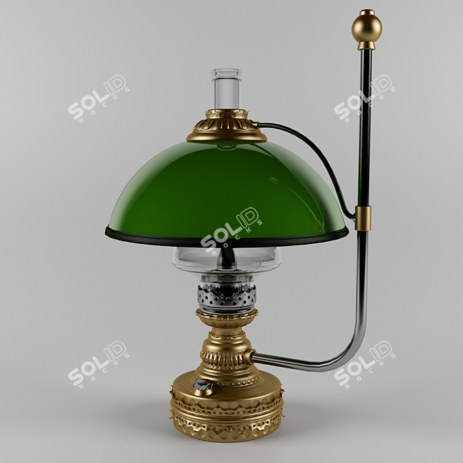 Green Glass Kerosene Lamp 3D model image 1