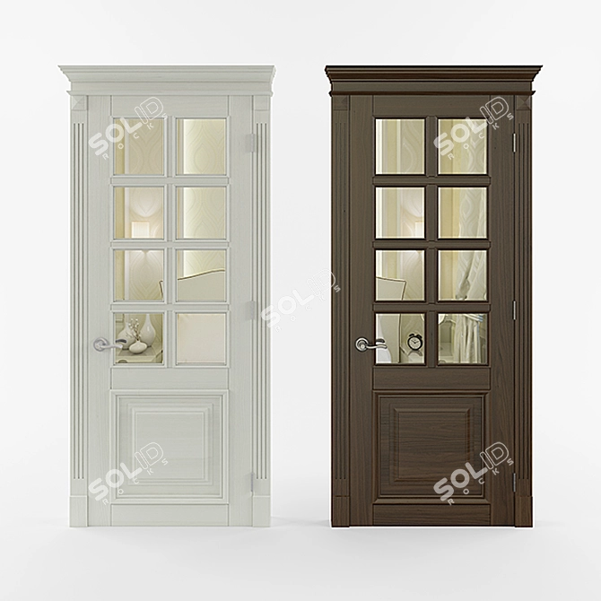 Elegant Wooden Door with Mirror 3D model image 2