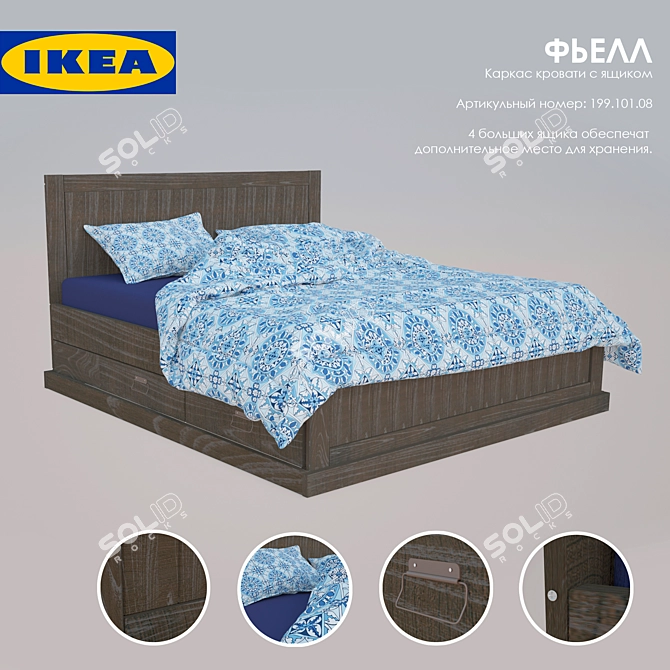 Fjell IKEA - Convenient Wooden Bed 3D model image 1