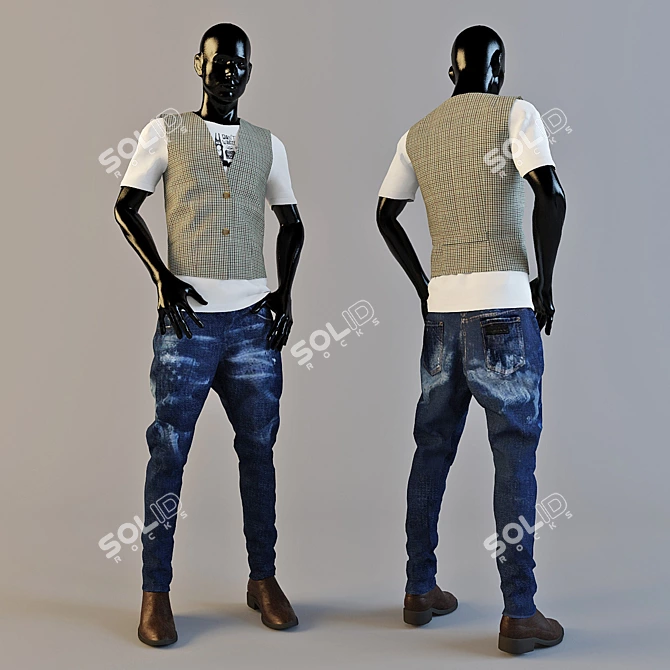 Stylish Men's Mannequin Set 3D model image 1