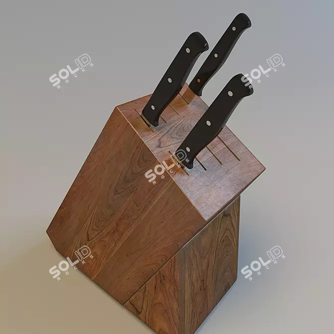 Natural Wood Knife Holder with Scuffs 3D model image 1