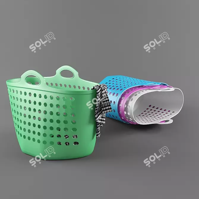 Versatile Plastic Laundry Baskets 3D model image 2