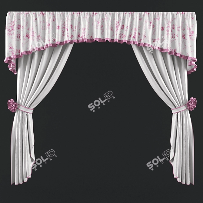 Provence Floral Kitchen Curtains 3D model image 1