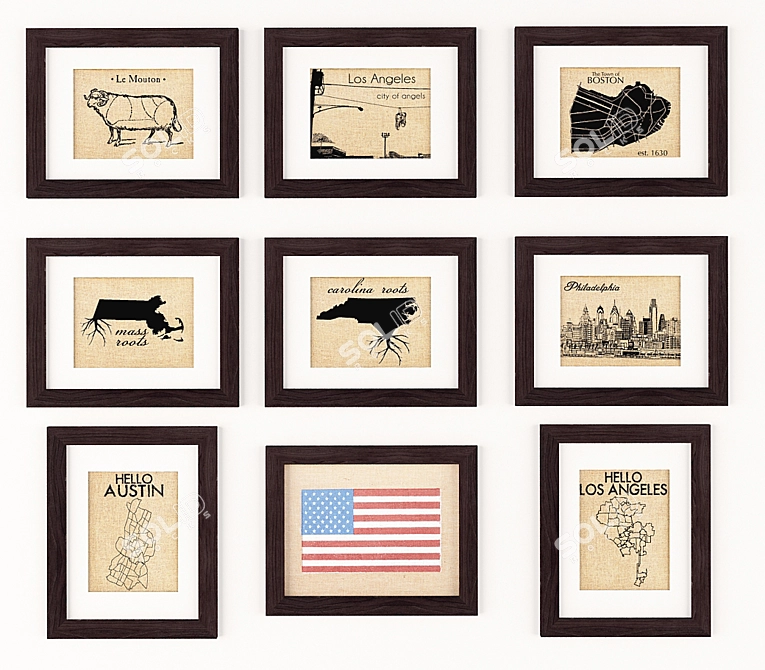 American-themed Linen Picture Set 3D model image 1