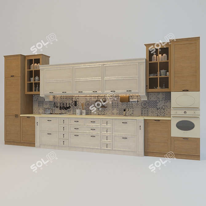 Minimalist Kitchen: Tiles Texture Included 3D model image 1