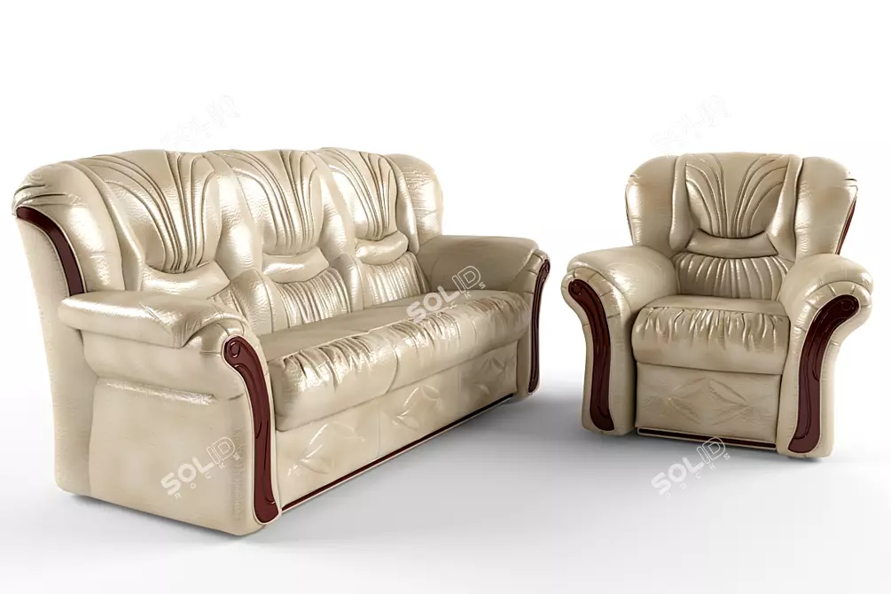 Modern Velvet Sofa and Armchair 3D model image 1
