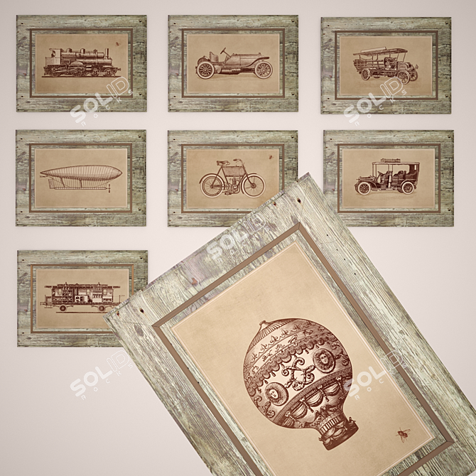 Vintage Vibe: Set of 8 Retro Car Prints 3D model image 1