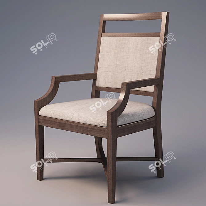 Wooden Armchair with Backrest 3D model image 1