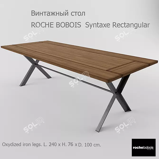 Modern Oak Dining Table with Iron Legs 3D model image 1